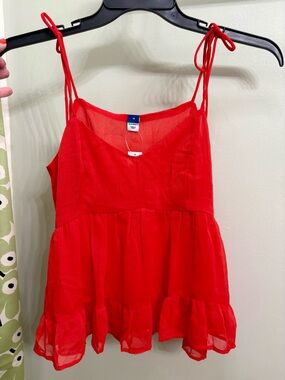 Old Navy red chiffon semi-sheer tie-strap tank NWT